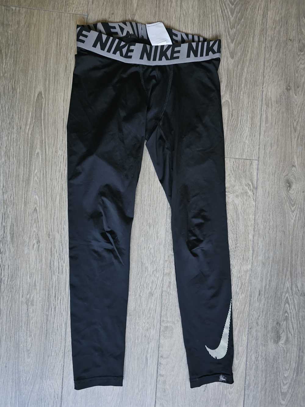 Nike Black Kids' Leggings with Gray Logo Waistband